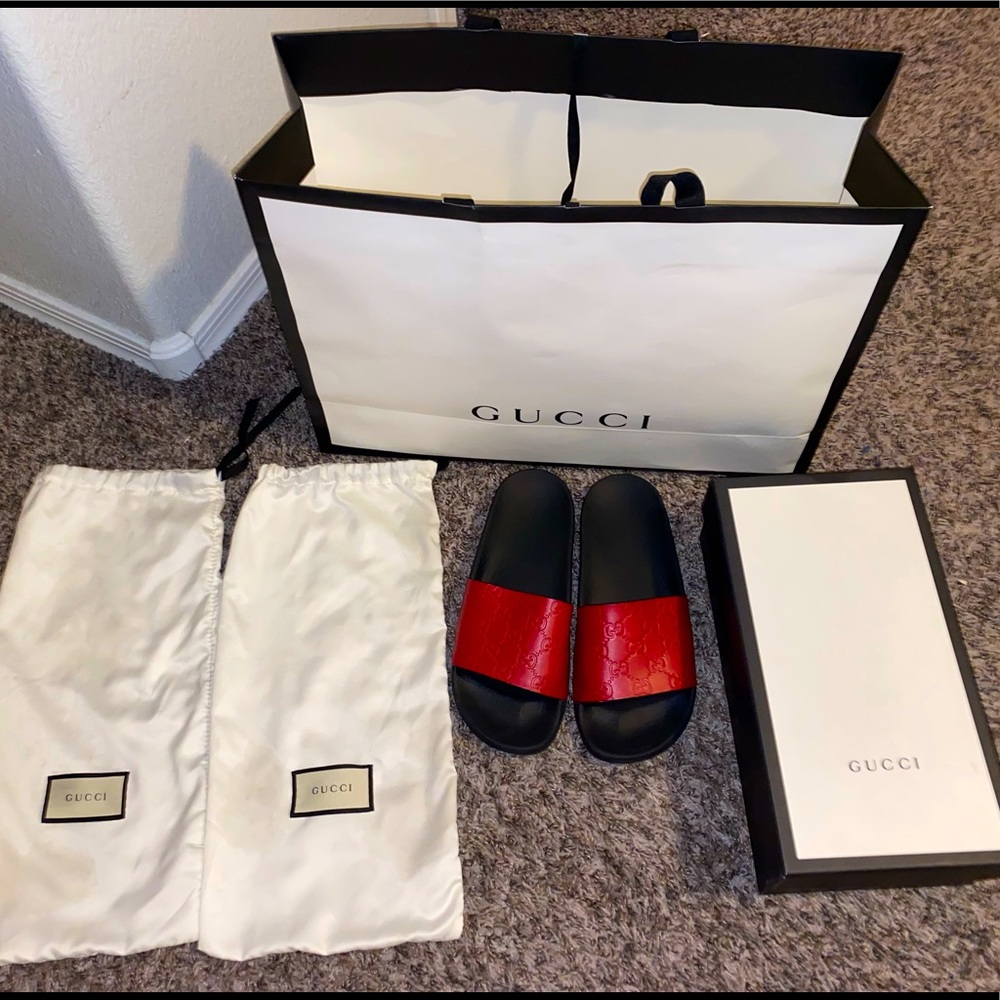 Gucci slides | Gucci store bag
